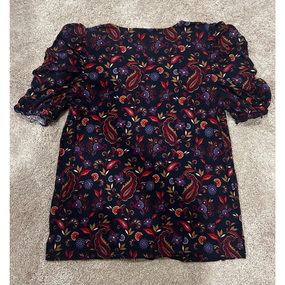 Nwot Loft Women’s Navy, Maroon Floral Blouse Ruffled Sleeves Sz. L - Picture 3 of 7